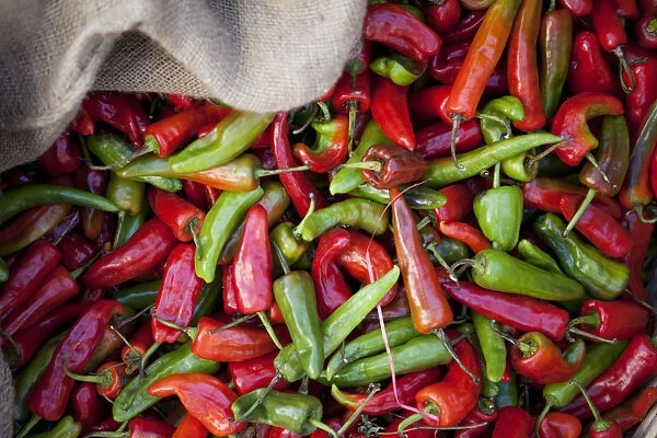 Chilli peppers in a basket in Wangdue Bhutan