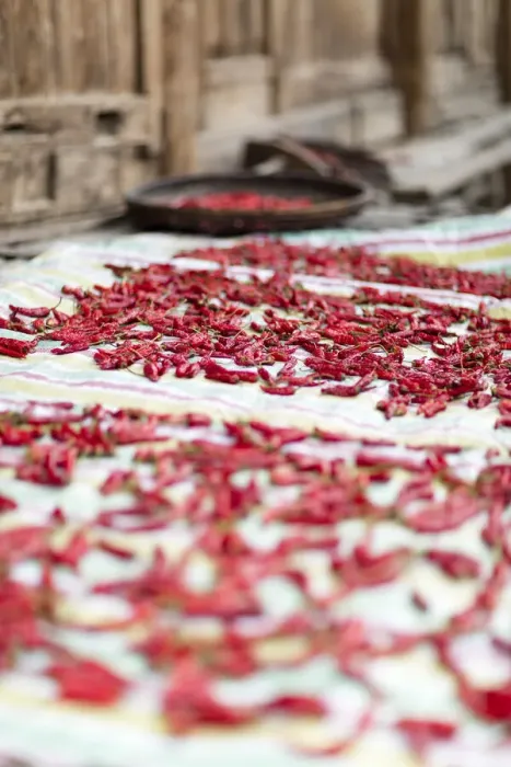 Framed Print : Chillies drying, Longji, China Framed Print : Chillies drying, Longji, China