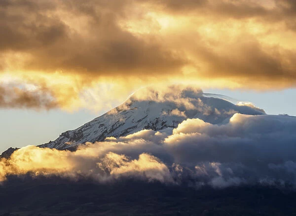 Chimborazo Volcano seen from Riobamba, sunset, Chimborazo Province, Ecuador