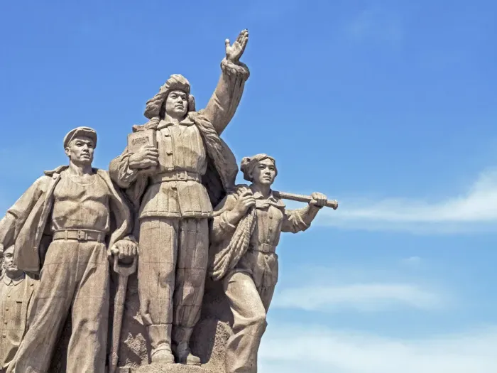 Framed Print : China, Beijing, Statue of marching Chinese army soldiers in front of Chairman Mao Framed Print : China, Beijing, Statue of marching Chinese army soldiers in front of Chairman Mao