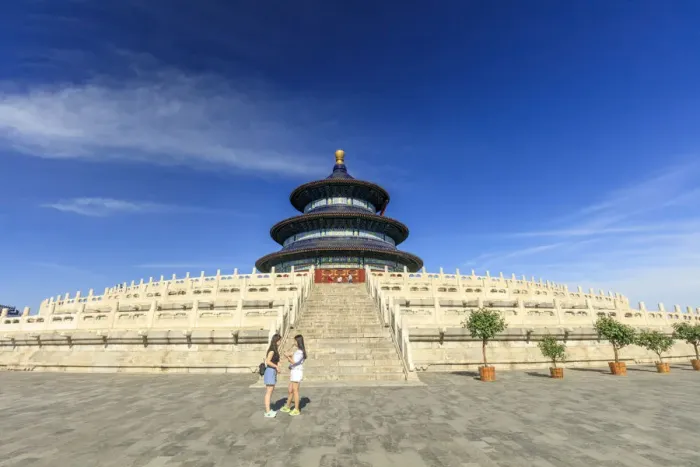 Framed Print : China, Beijing, two tourists visiting the Temple of Heaven Framed Print : China, Beijing, two tourists visiting the Temple of Heaven