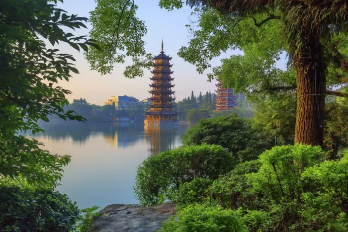 Framed Print : China, Guangxi province, Guilin, Banyan Lake Pagodas Framed Print : China, Guangxi province, Guilin, Banyan Lake Pagodas
