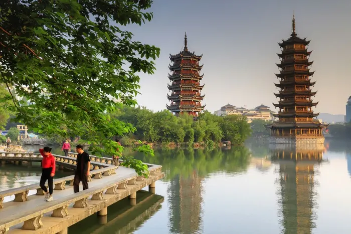Framed Print : China, Guangxi province, Guilin, Banyan Lake Pagodas Framed Print : China, Guangxi province, Guilin, Banyan Lake Pagodas