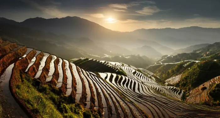Framed Print : China, Guangxi Province, Longsheng, Long Ji rice terrace filled with water in
