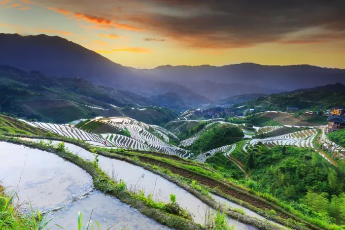 Framed Print : China, Guangxi Province, Longsheng, Long Ji rice terrace filled with water in Framed Print : China, Guangxi Province, Longsheng, Long Ji rice terrace filled with water in