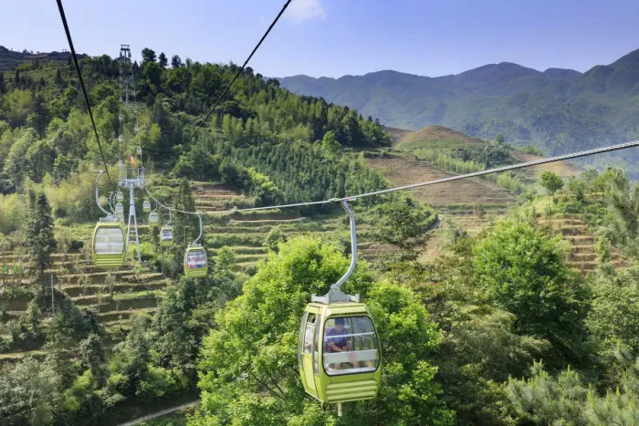 Framed Print : China, Guangxi Province, Longsheng, new cablecar at Long Ji rice terrace area Framed Print : China, Guangxi Province, Longsheng, new cablecar at Long Ji rice terrace area