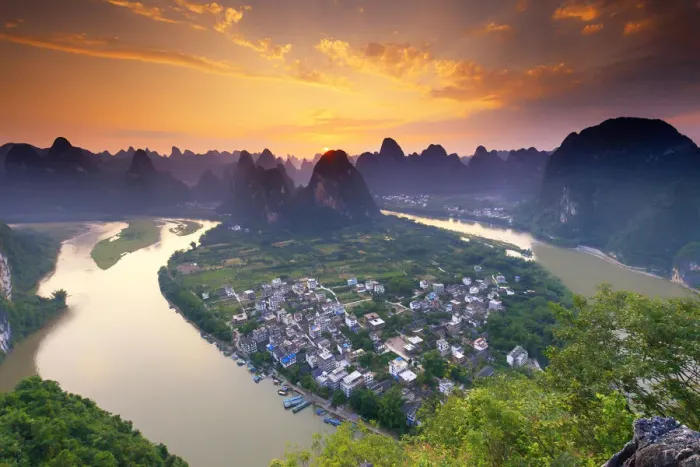 Framed Print : China, Guangxi province, Xingping village along River Li Framed Print : China, Guangxi province, Xingping village along River Li