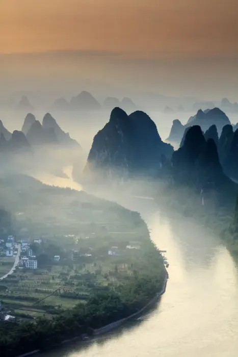 Framed Print : China, Guangxi province, Xingping village along River Li Framed Print : China, Guangxi province, Xingping village along River Li