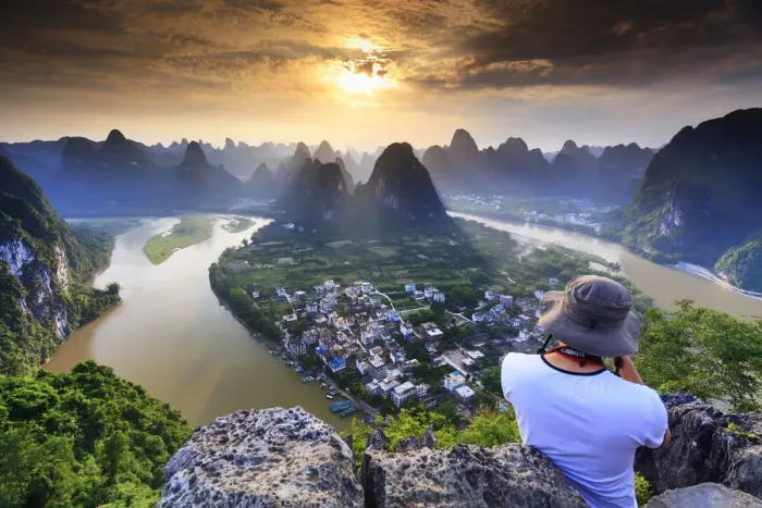 Framed Print : China, Guangxi province, Xingping village along River Li Framed Print : China, Guangxi province, Xingping village along River Li