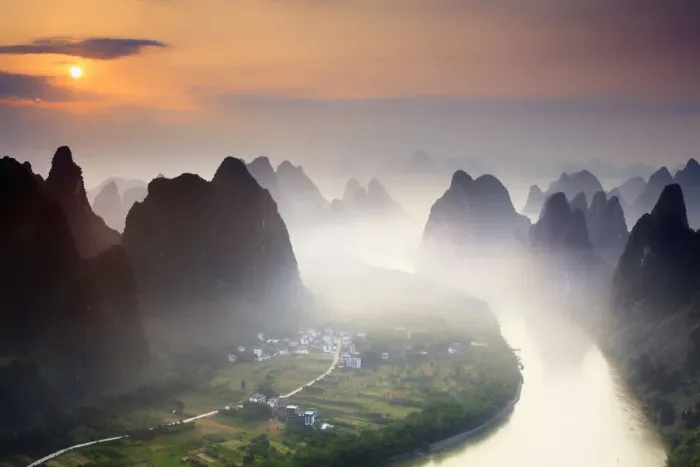 Framed Print : China, Guangxi province, Xingping village along River Li Framed Print : China, Guangxi province, Xingping village along River Li