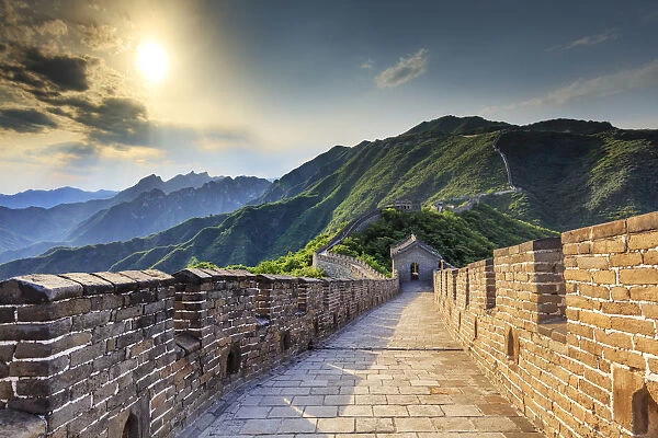 China, Hebei province, Great wall of Mutianyu at sunset