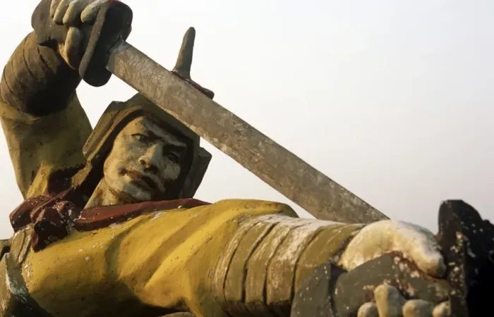 Framed Print : China, Hebei Province, Shanhaiguan. Statues depicting venerable warriors line a stretch of the Great Wall near the First Pass Under Framed Print : China, Hebei Province, Shanhaiguan. Statues depicting venerable warriors line a stretch of the Great Wall near the First Pass Under