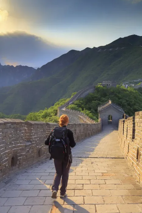 Framed Print : China, Hebei province, woman along walking on the Great wall of Mutianyu at sunset; MR Framed Print : China, Hebei province, woman along walking on the Great wall of Mutianyu at sunset; MR