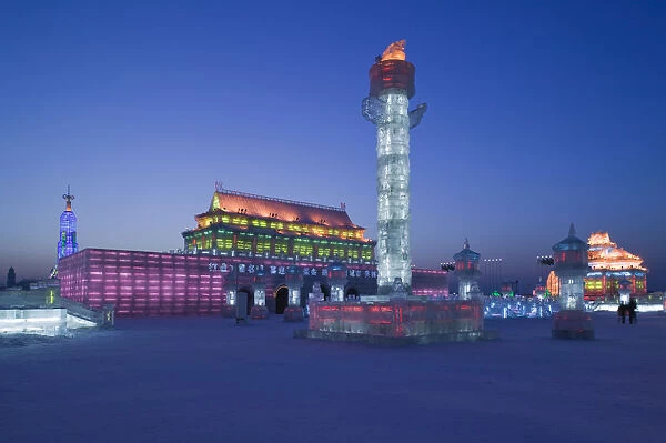 China, Heilongjiang, Harbin, Ice and Snow Festival, Buildings built of ice, Gate of