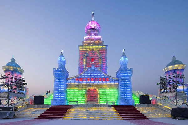 China, Heilongjiang Province, Harbin. Ice sculptures at the Harbin Ice and Snow Festival