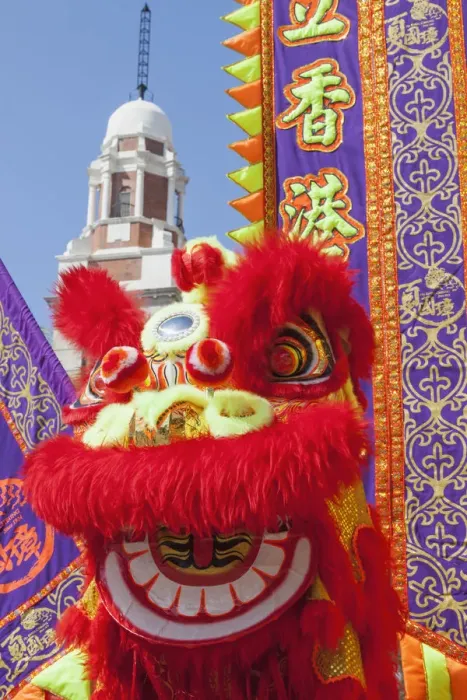 Framed Print : China, Hong Kong, Chinese Lion Dance Costume Framed Print : China, Hong Kong, Chinese Lion Dance Costume