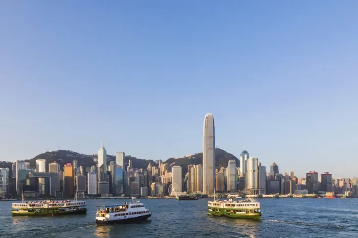 Framed Print : China, Hong Kong, City Skyline and Star Ferry Framed Print : China, Hong Kong, City Skyline and Star Ferry