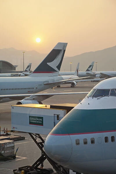 China, Hong Kong, Hong Kong International Airport, Cathay Pacific 747 Aircraft on Tarmac