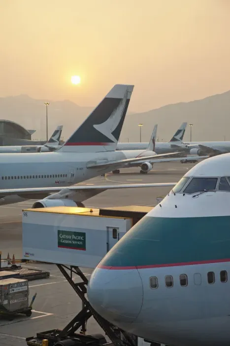 Framed Print : China, Hong Kong, Hong Kong International Airport, Cathay Pacific 747 Aircraft on Tarmac