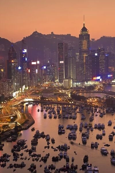 China, Hong Kong, Hong Kong Island, Causeway Bay view across harbour to Victoria Peak