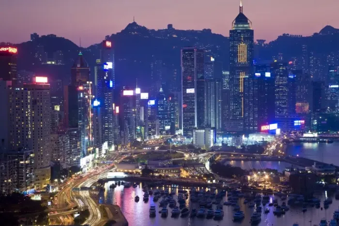 Framed Print : China, Hong Kong, Hong Kong Island, Causeway Bay view across harbour to Victoria Peak