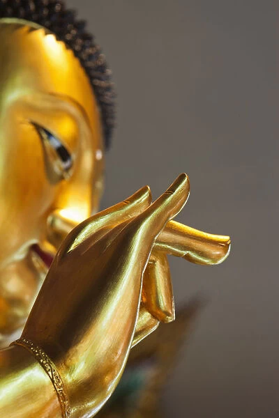 China, Hong Kong, Lantau, Interior of Po Lin Monastery, Buddha Statue Hand Detail