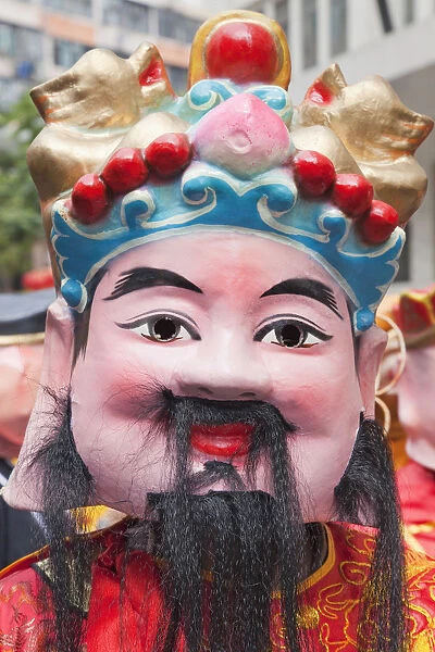China, Hong Kong, Tai Kok Tsui Temple Fair, Parade Participant Dressed in Lucky God