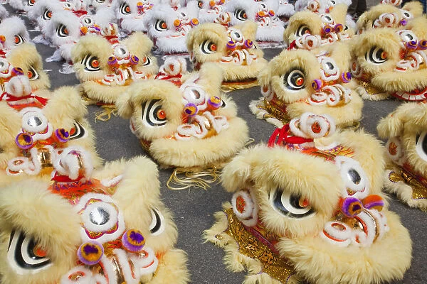 China, Hong Kong, Tai Kok Tsui Temple Fair, Lion Heads