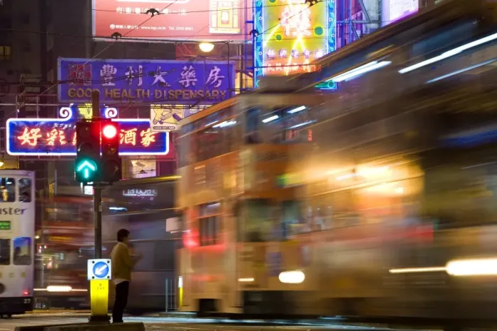 Framed Print : China, Hong Kong, Trams Framed Print : China, Hong Kong, Trams