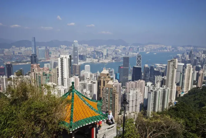 Framed Print : China, Hong Kong, View from Victoria Peak, City Skyline and Victoria Harbour