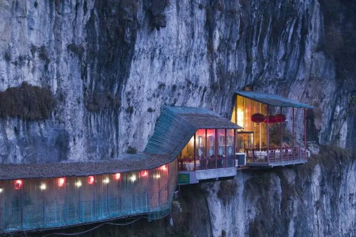 Framed Print : China, Hubei Province, Yichang, Hanging Restaurant by 3 Travelers Cave Park near Yangtze Framed Print : China, Hubei Province, Yichang, Hanging Restaurant by 3 Travelers Cave Park near Yangtze