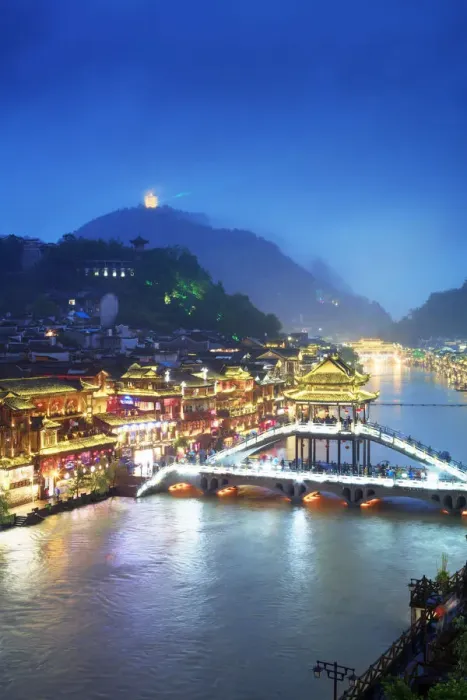 Framed Print : China, Hunan province, Fenghuang, riverside houses