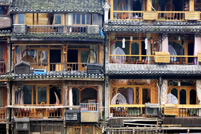 Framed Print : China, Hunan province, Fenghuang, riverside houses Framed Print : China, Hunan province, Fenghuang, riverside houses