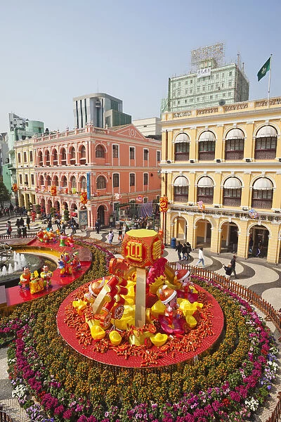 China, Macau, Senado Square with Display of Chinese New Year Decorations