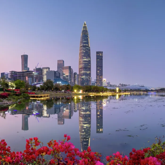 Framed Print : China Resources Building and skyline at dusk, Shenzhen Bay, Shenzhen, Guangdong, China Framed Print : China Resources Building and skyline at dusk, Shenzhen Bay, Shenzhen, Guangdong, China