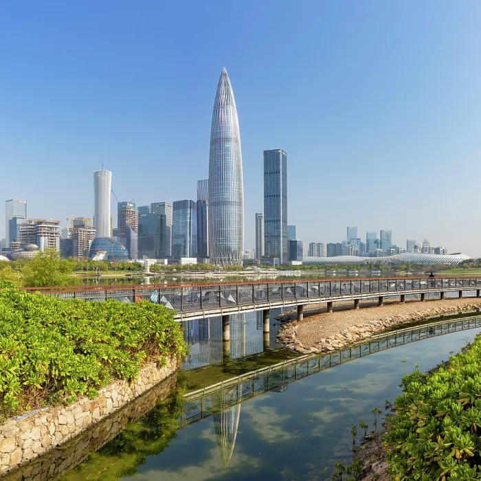 Framed Print : China Resources Building and skyline from Talent Park, Shenzhen Bay, Shenzhen, Guangdong, China
