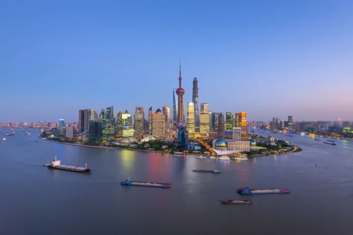 Framed Print : China, Shanghai, Pudong District Skyline across Huangpu River