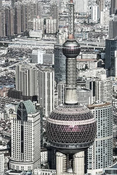 China, Shanghai, View over Pudong Financial District, Oriental Pearl Tower