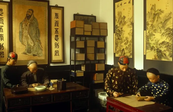 Framed Print : China, Shanxi Province, Pingyao, Qiaojiabao village. Mannequins help lend a flavour of old China at the Qiao Framed Print : China, Shanxi Province, Pingyao, Qiaojiabao village. Mannequins help lend a flavour of old China at the Qiao