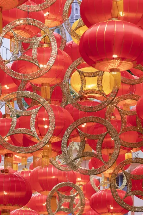 Framed Print : Chinese New Year decorations on Lee Tung Avenue, Wan Chai, Hong Kong Island, Hong Kong