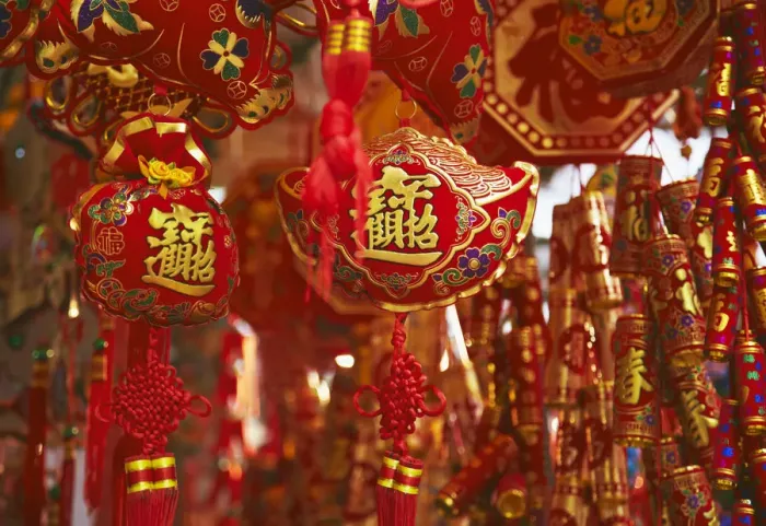 Framed Print : Chinese New Year decorations at market, Wan Chai, Hong Kong, China