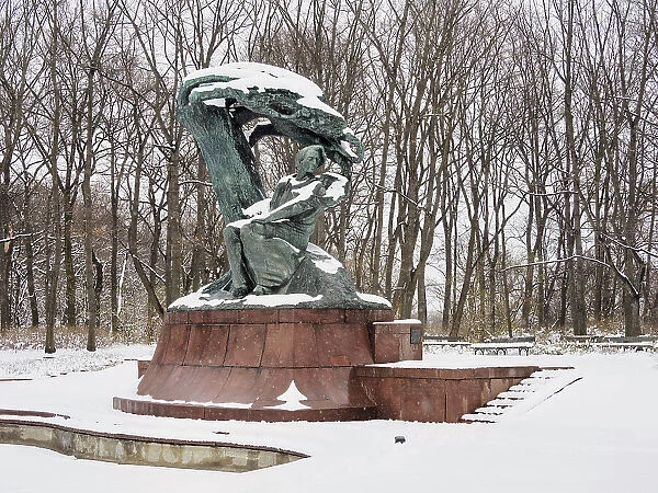 Chopin Monument, Lazienki Park or Royal Baths Park, winter, Warsaw, Masovian Voivodeship, Poland
