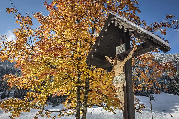 Christian wayside cross in Innervillgraten, Villgraten valley, East Tyrol, Austria