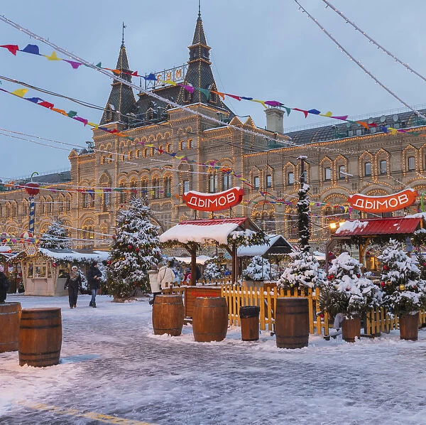 Christmas bazaar, Gum department store, Red square, Moscow, Russia