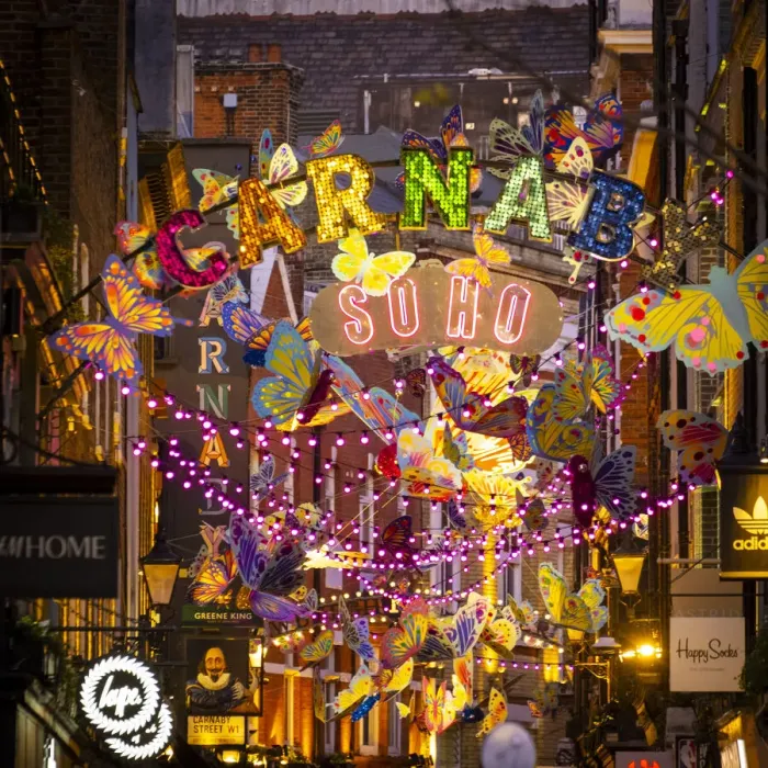 Framed Print : Christmas decorations, Carnaby Street, Soho, London, England, UK Framed Print : Christmas decorations, Carnaby Street, Soho, London, England, UK