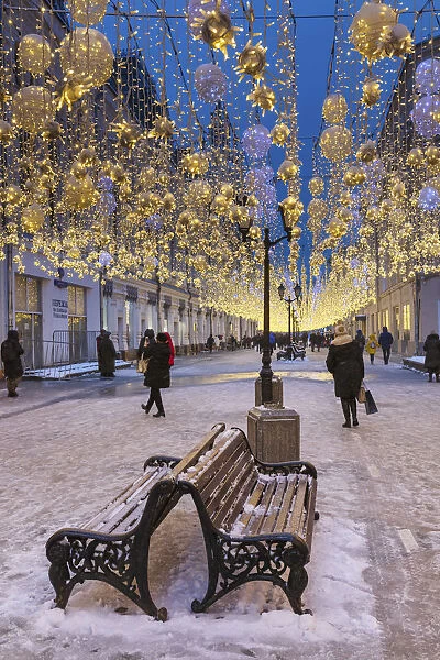 Christmas illumination on Nikolskaya street, Moscow, Russia