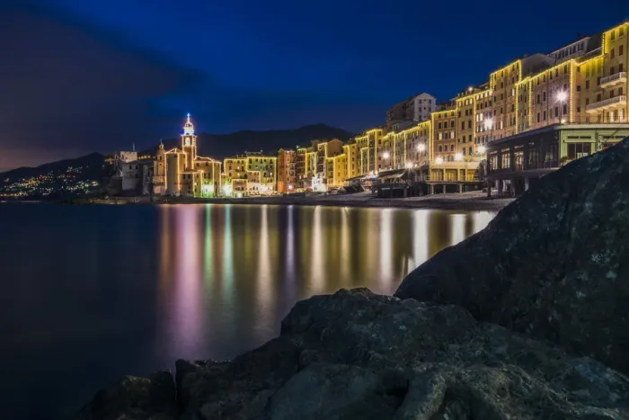 Framed Print : Christmas lighting at night, Camogli, Genova, Liguria, Italy Framed Print : Christmas lighting at night, Camogli, Genova, Liguria, Italy