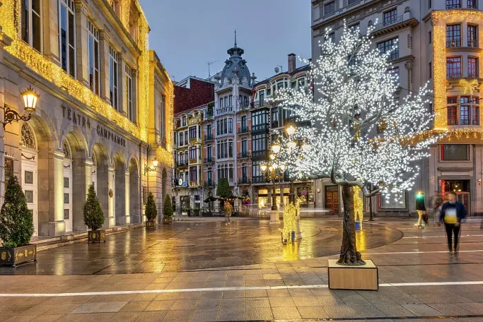 Framed Print : Christmas lights in a street of Oviedo, Asturias, Spain Framed Print : Christmas lights in a street of Oviedo, Asturias, Spain