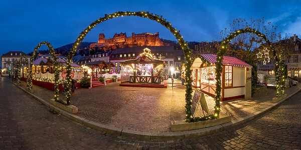 Christmas market at the Karlsplatz in Heidelberg, Baden-Wurttemberg, Germany