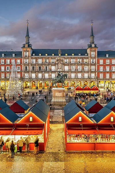 Christmas market at Plaza Mayor, Madrid, Spain